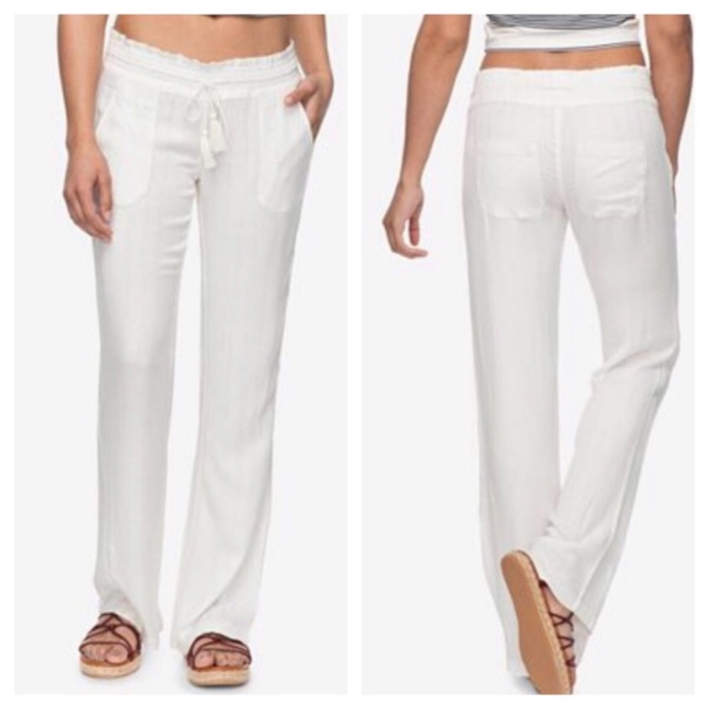 Roxy Oceanside White Drawstring Beach Pants Cover… - image 1
